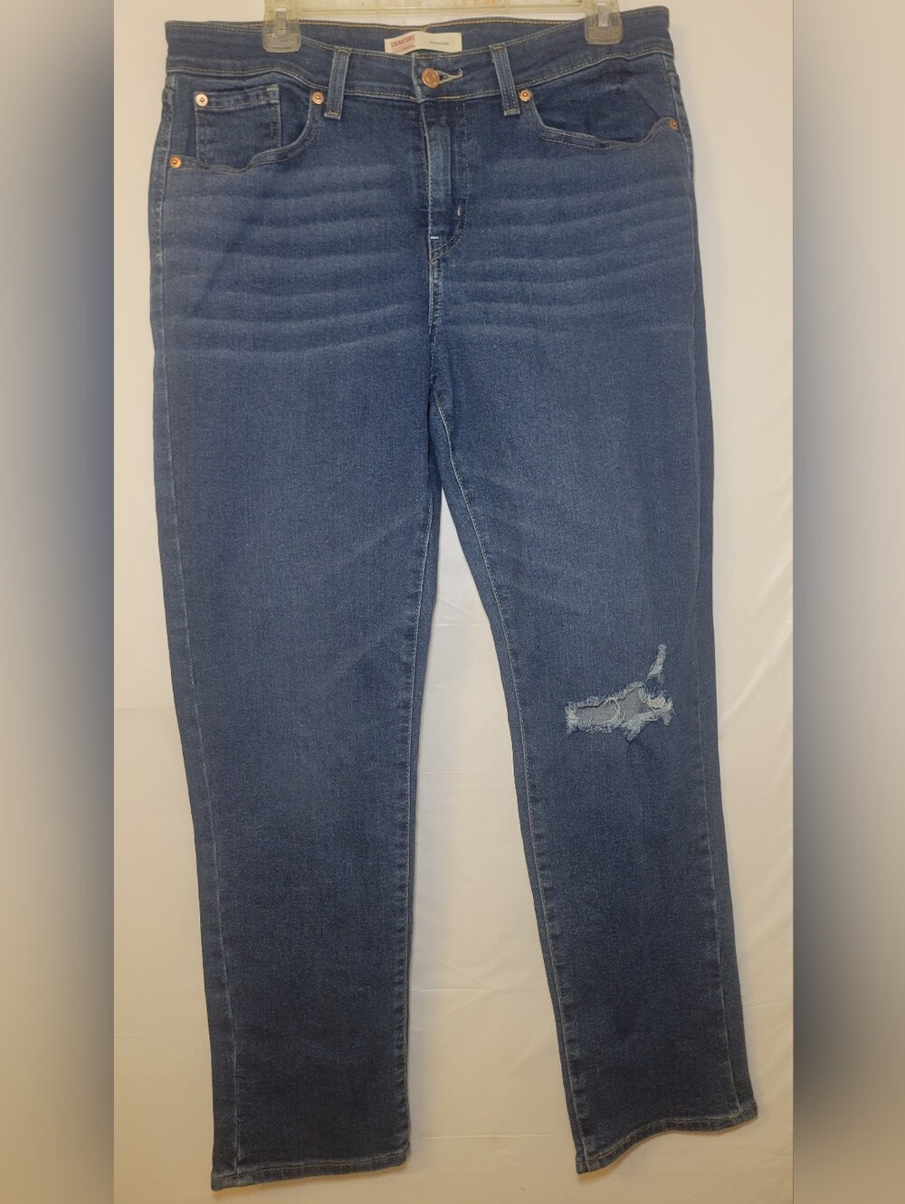 Signature by Levi Strauss Dark Blue Boyfriend Jeans with Knee Rip